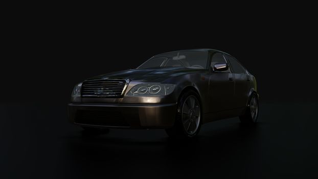 Modern sedan car on the dark background. 3d illustration