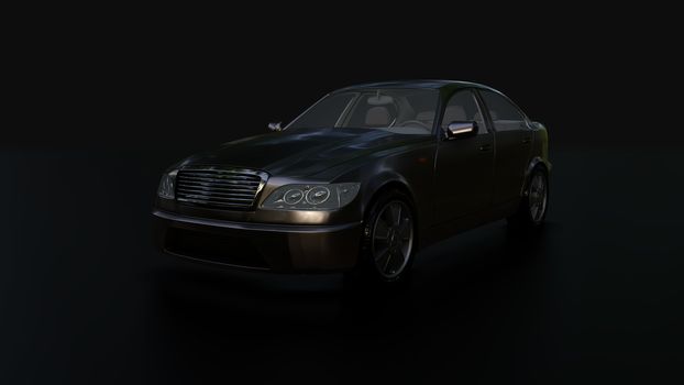 Modern sedan car on the dark background. 3d illustration