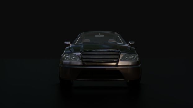 Modern sedan car on the dark background. 3d illustration