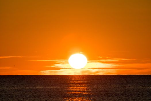 Nice sunrise on the Mediterranean Sea in the village of Burriana