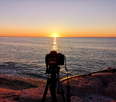 Nice sunrise on the Mediterranean Sea in the village of Burriana