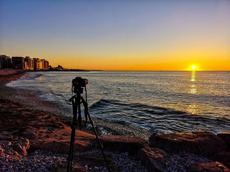 Nice sunrise on the Mediterranean Sea in the village of Burriana