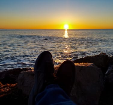 Nice sunrise on the Mediterranean Sea in the village of Burriana