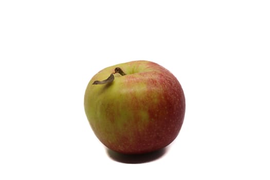 Red apple with dry leaf isolated on white background