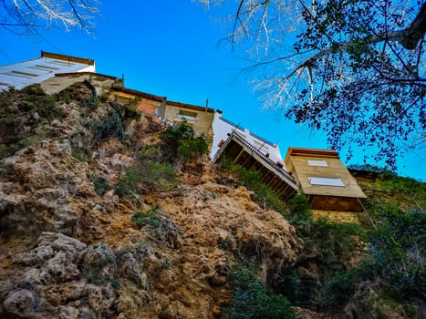 View from below of the hanging houses of Viver