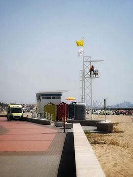 Puzol, Spain 07/15/18: Lifeguard guarding the beach from the watchtower