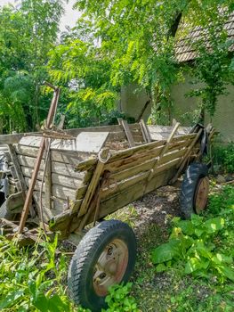 Wooden rural cart to load corn in a village in Romania