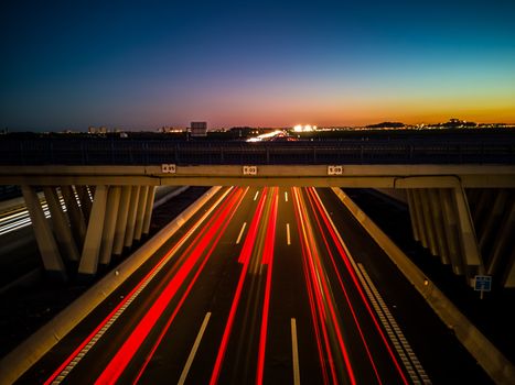 View of highway at sunset in long exposure