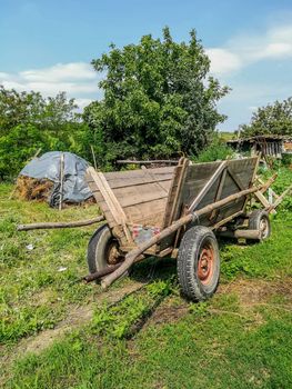Wooden rural cart to load corn in a village in Romania
