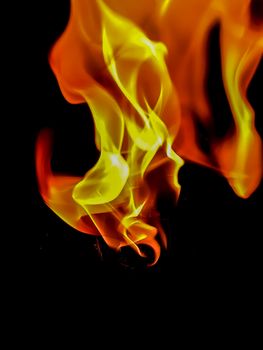 Fire in orange and yellow tones with peculiar shapes with black background