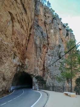 Nice tunnel on a rocky mountain on the Montanejos road