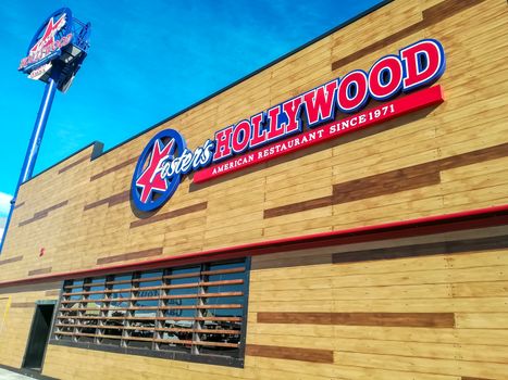 Puerto de Sagunto, Spain 11/07/2018: Facade of the Foster Hollywood of Puerto de Sagunto