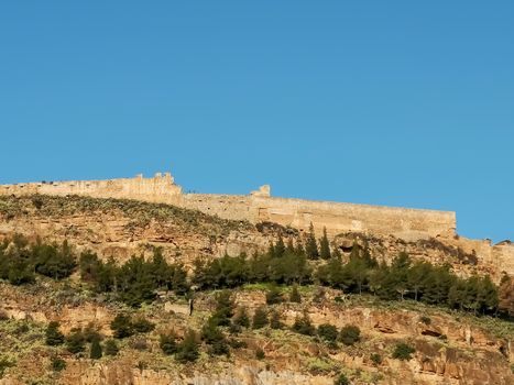 View of the castle of Sagunto with blue sky