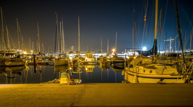 Burriana marina with boats in the sea in long exposure