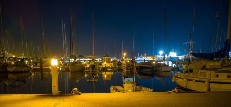 Burriana marina with boats in the sea in long exposure