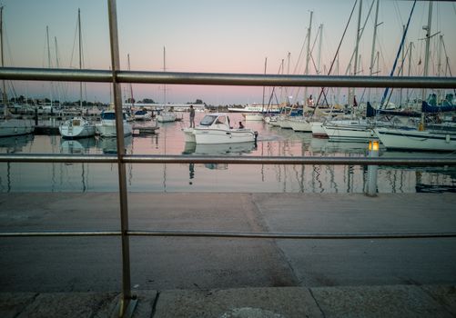Burriana marina with boats in the sea in long exposure