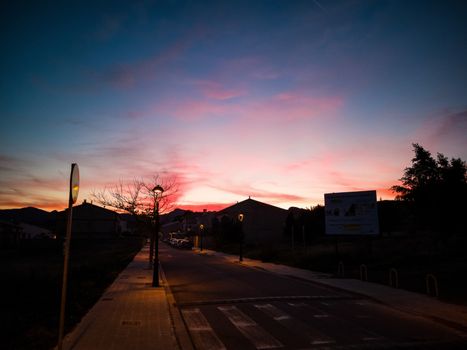 Sunset in pastel pink tones in the village of Algimia