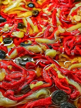 View of Salpicon with pepper, black olives and cod