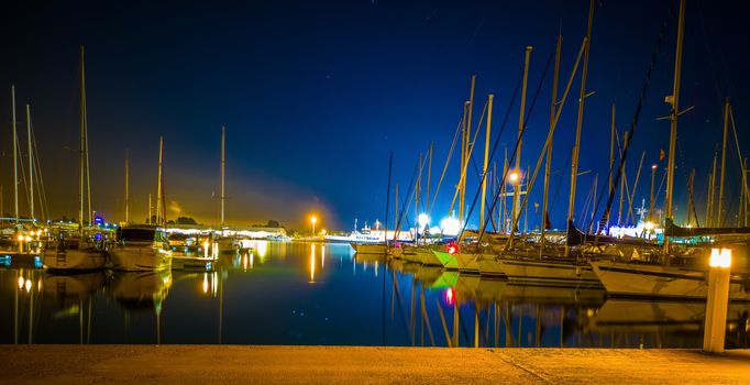 Burriana marina with boats in the sea in long exposure