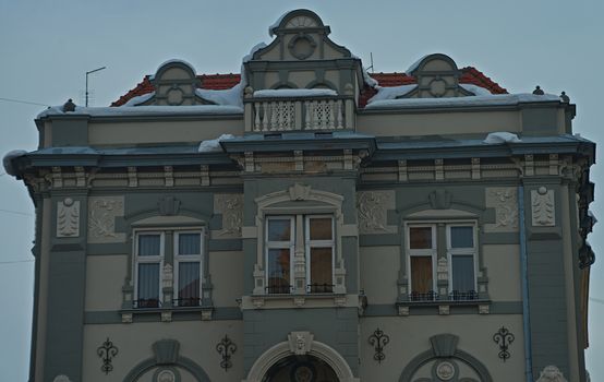 Upper part of an old style Hungarian baroque building