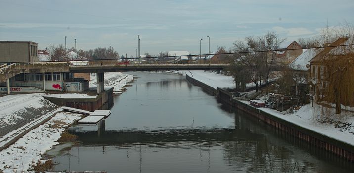 View on Begej river in Zrenjanin, Serbia during winter time