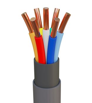 Seven-wire cable, different colors. Isolated on white background. 3D illustration