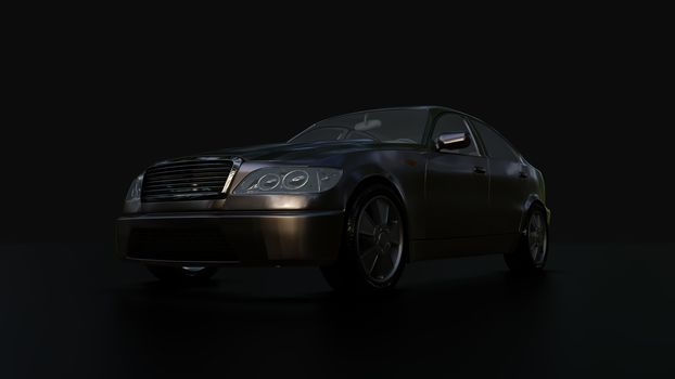 Modern sedan car on the dark background. 3d illustration