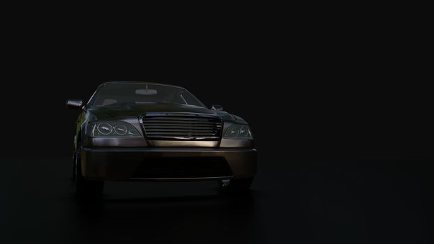 Modern sedan car on the dark background. 3d illustration