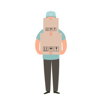Delivery guy holding boxes with an order. Deliveryman brought purchases. Cartoon flat character design