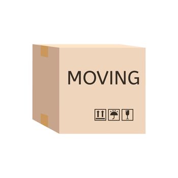 Moving box. Cardboard Box labelled moving. Relocation office concept. Settling in another apartment