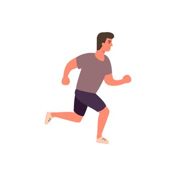 Runner athlete in motion. Athlete sprinter guy on workout. Flat cartoon man running. illustration on white background.