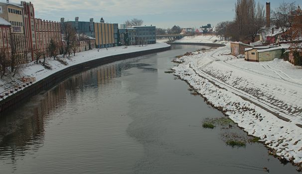 View on Begej river in Zrenjanin, Serbia during winter time