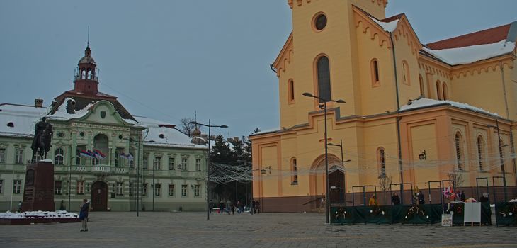 ZRENJANIN, SERBIA, DECEMBER 22ND 2018 - Main square of the city during winter time