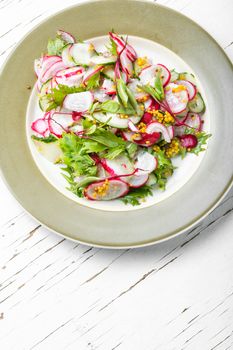 Healthy vegetarian salad with radish.Fresh vegetables food