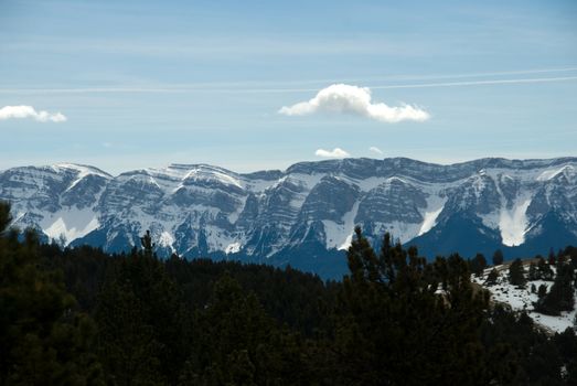 Cadi mountain range seen from Naturlandia, natural park in Andorra, La Rabassa