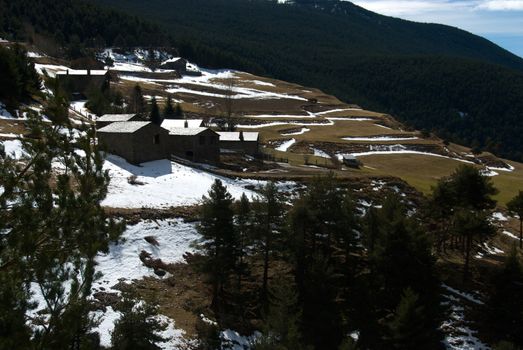 group of mountain houses nearby La Peguera road in Sant Julia de Loria, Andorra