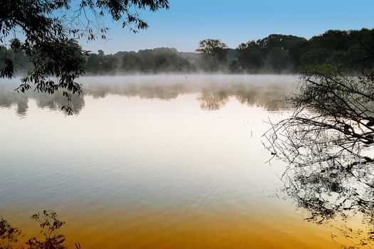 Morning mist over the lake, taken before sunrise