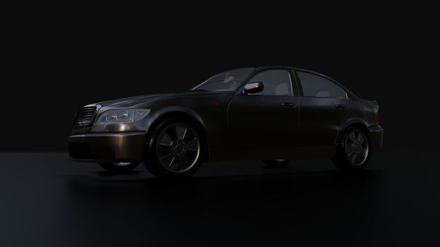 Modern sedan car on the dark background. 3d illustration