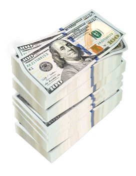 Dollar money 3D rendering on white background.(with Clipping Path).