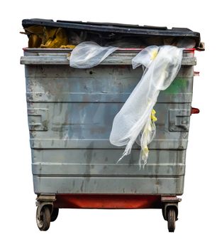 Isolated Grungy Wheelie Recycling Or Trash Can (Bin) On A White Background