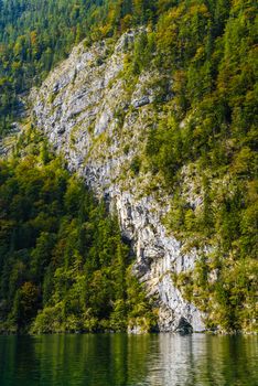 Koenigssee lake with Alp mountains in Konigsee, Berchtesgaden National Park, Bavaria, Germany.