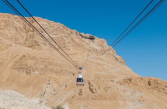 cable car to the high rocks of masada in israel near the dead sea