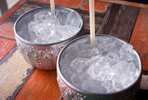 Traditional Silver Thai Bowl filled with Ice