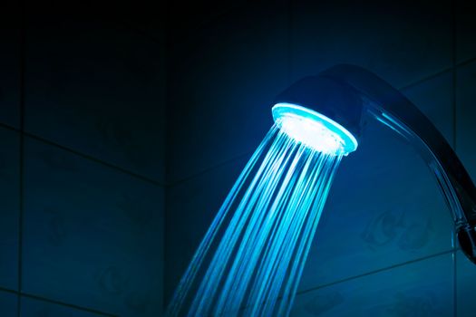 Blue Glowing Shower Head with Gold Shower