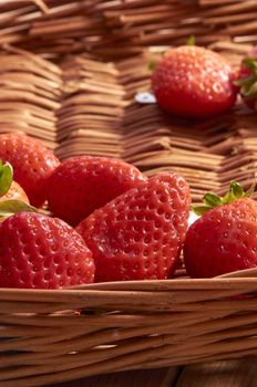 Strawberries in a cane basket, long exposure with natural light