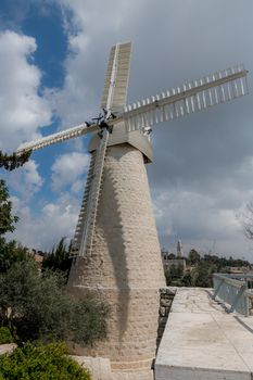 Montefiore Windmill in Yemin Moshe neighborhood.It is a famous landmark in Jerusalem, Israel.