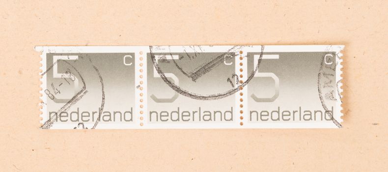 THE NETHERLANDS 1980: A stamp printed in the Netherlands shows it's value of 5 cents, circa 1980