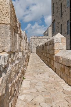 view from a walking tour over the western wall with view on the city