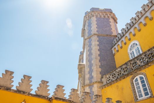 Close up view of Pena Palace at Sintra, Portugal.