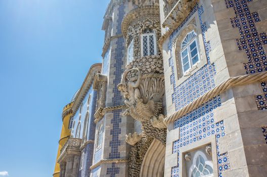 Close up view of Pena Palace at Sintra, Portugal.